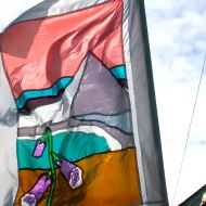 Clay - A hand-sewn silk flag depicting Cornish clay country